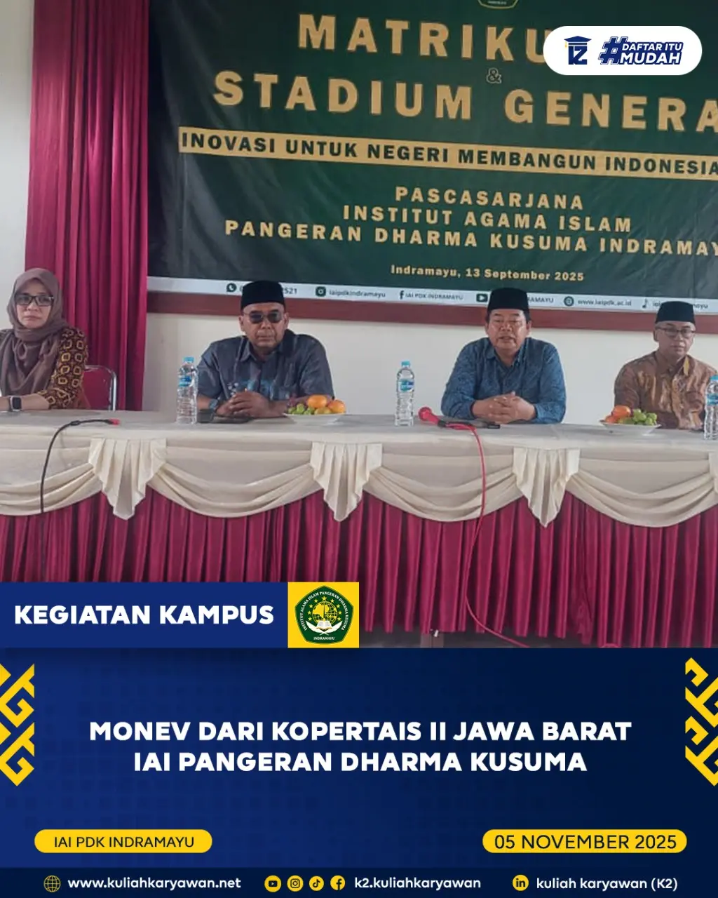 Kopertais Wilayah II Jawa Barat Lakukan Monev Di IAI PDK Indramayu
